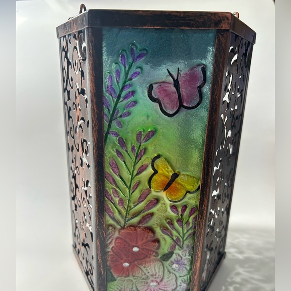Whimsical Glass & Bronzed Metal Solar Lantern w/ Butterflies 🦋 - Picture 2 of 14